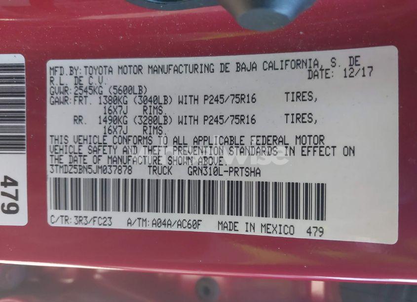 Photo 9 of 2018 Toyota Tacoma SR5 V6 (VIN 3TMDZ5BN5JM037878)