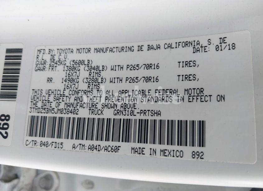 Photo 9 of 2018 Toyota Tacoma TRD OFF ROAD (VIN 3TMDZ5BN5JM038402)