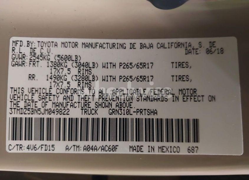 Photo 9 of 2018 Toyota Tacoma TRD SPORT (VIN 3TMDZ5BN5JM049822)