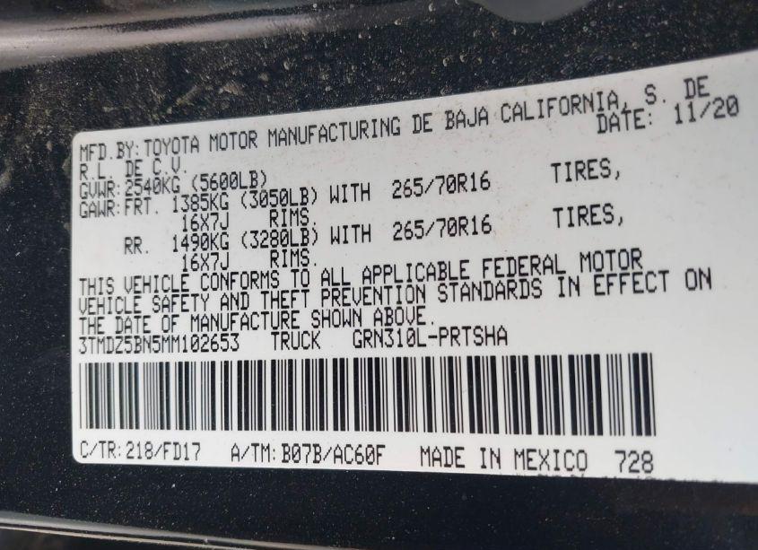 Photo 9 of 2021 Toyota Tacoma TRD OFF-ROAD (VIN 3TMDZ5BN5MM102653)