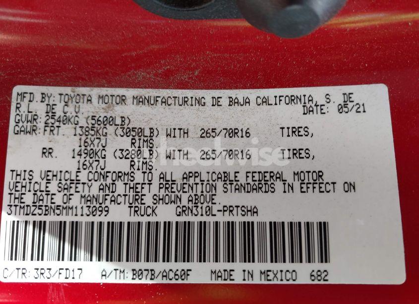 Photo 9 of 2021 Toyota Tacoma TRD OFF-ROAD (VIN 3TMDZ5BN5MM113099)