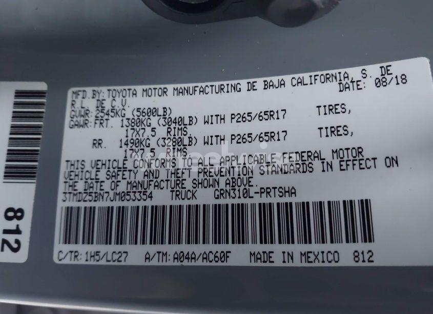Photo 9 of 2018 Toyota Tacoma TRD SPORT (VIN 3TMDZ5BN7JM053354)
