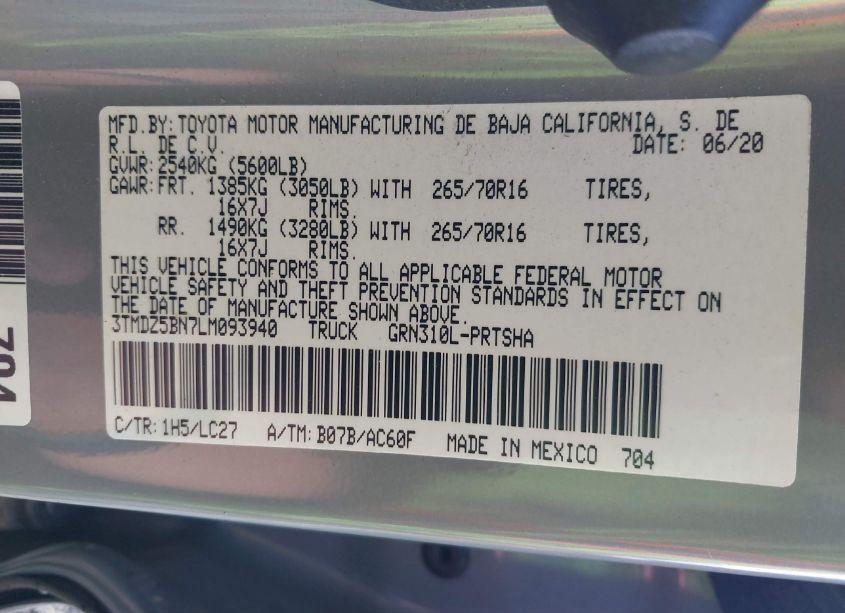 Photo 9 of 2020 Toyota Tacoma TRD OFF-ROAD (VIN 3TMDZ5BN7LM093940)