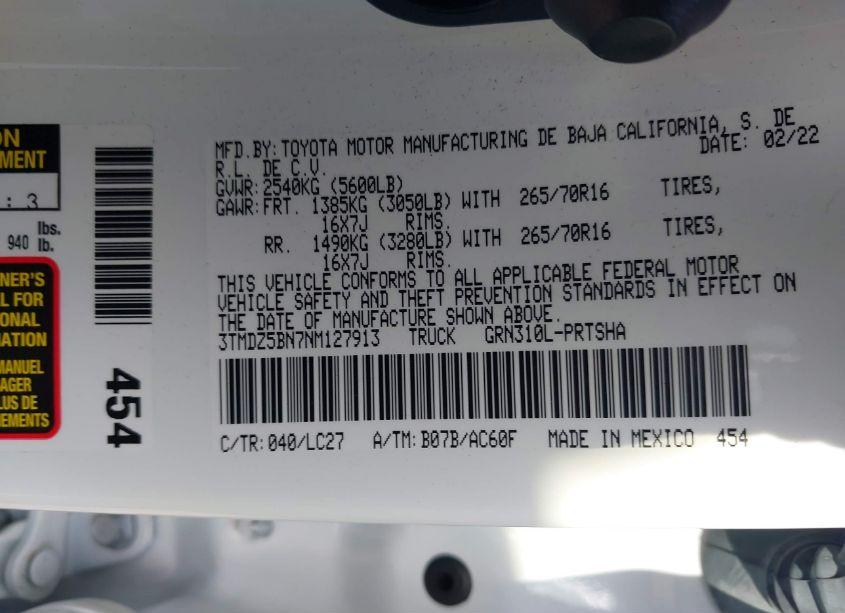 Photo 9 of 2022 Toyota Tacoma TRD OFF ROAD (VIN 3TMDZ5BN7NM127913)