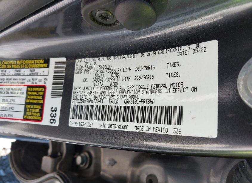 Photo 9 of 2022 Toyota Tacoma TRD OFF ROAD (VIN 3TMDZ5BN7NM133243)