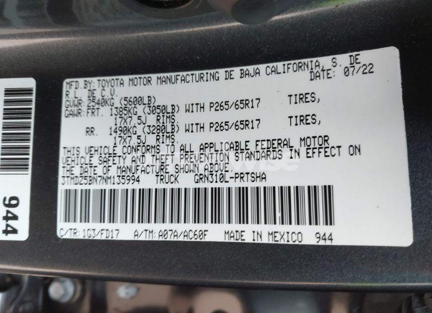 Photo 9 of 2022 Toyota Tacoma TRD SPORT (VIN 3TMDZ5BN7NM135994)