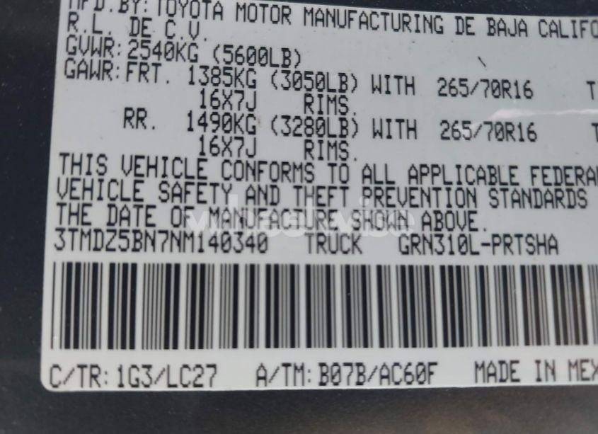 Photo 9 of 2022 Toyota Tacoma TRD OFF ROAD (VIN 3TMDZ5BN7NM140340)