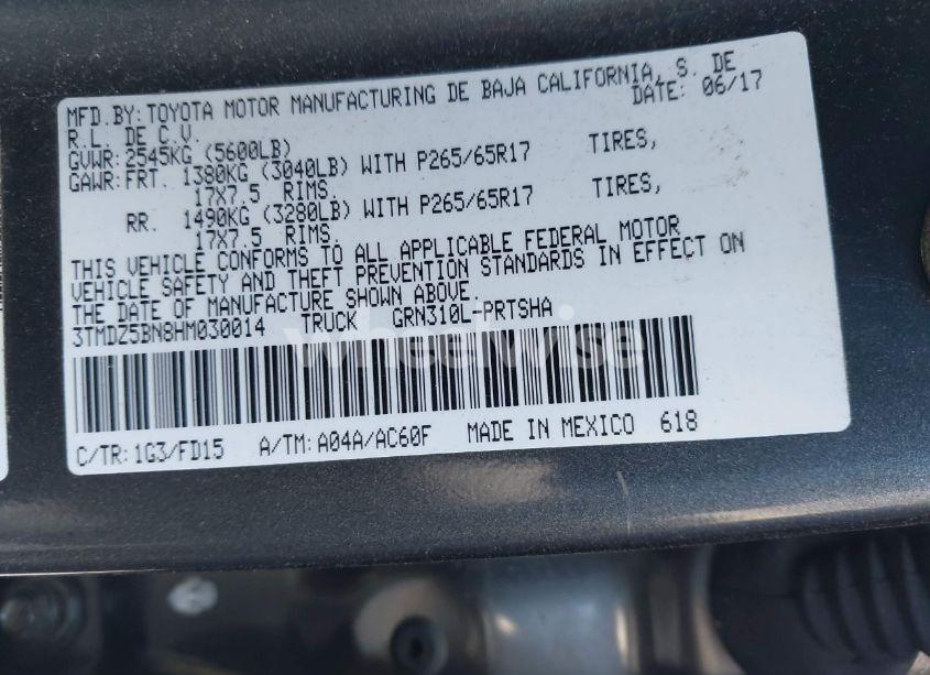 Photo 9 of 2017 Toyota Tacoma TRD SPORT (VIN 3TMDZ5BN8HM030014)