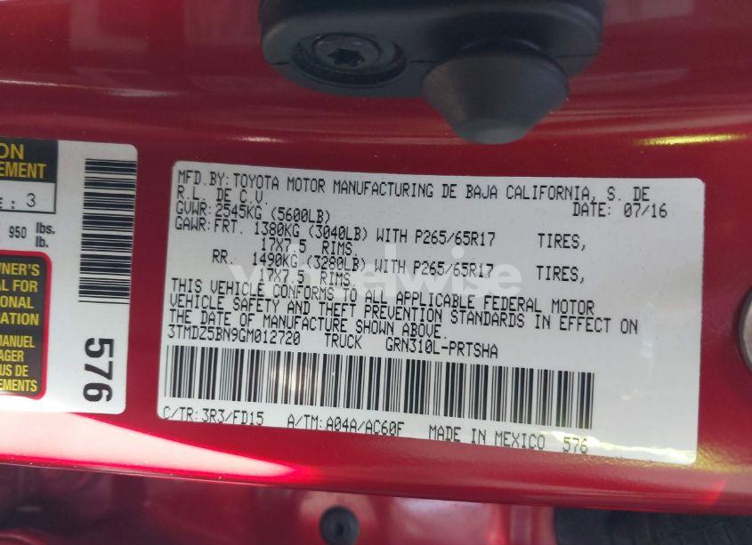 Photo 9 of 2016 Toyota Tacoma TRD SPORT (VIN 3TMDZ5BN9GM012720)