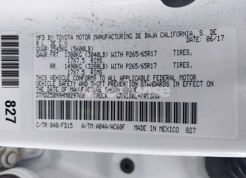 Photo 9 of 2017 Toyota Tacoma TRD SPORT (VIN 3TMDZ5BN9HM029700)
