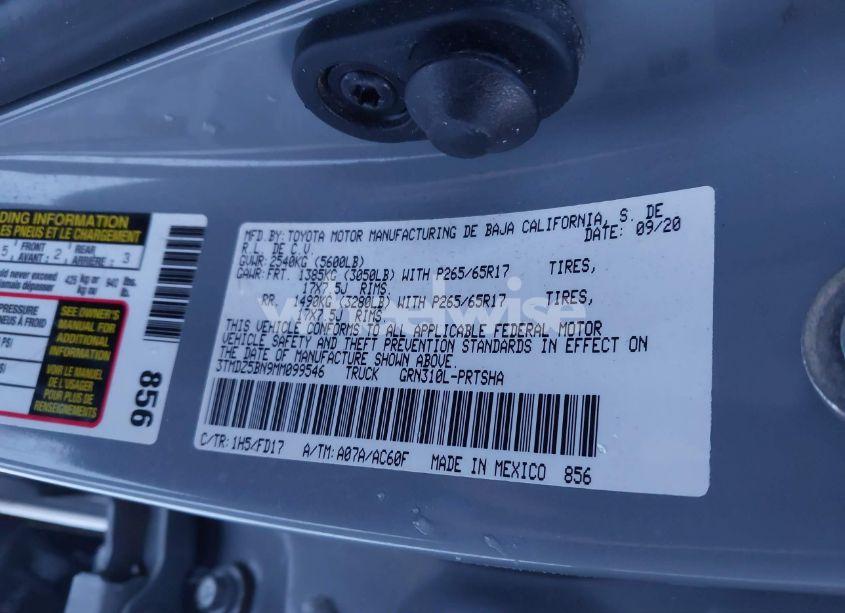 Photo 9 of 2021 Toyota Tacoma TRD SPORT (VIN 3TMDZ5BN9MM099546)