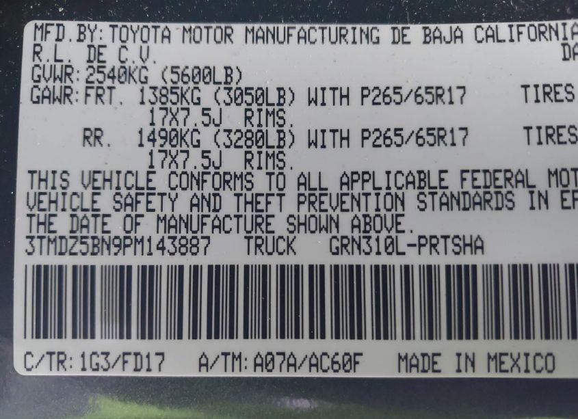 Photo 9 of 2023 Toyota Tacoma TRD SPORT (VIN 3TMDZ5BN9PM143887)