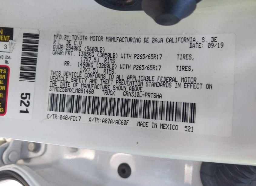 Photo 9 of 2020 Toyota Tacoma TRD SPORT (VIN 3TMDZ5BNXLM081460)