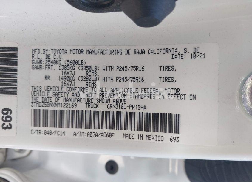 Photo 9 of 2022 Toyota Tacoma SR5 V6 (VIN 3TMDZ5BNXNM122169)