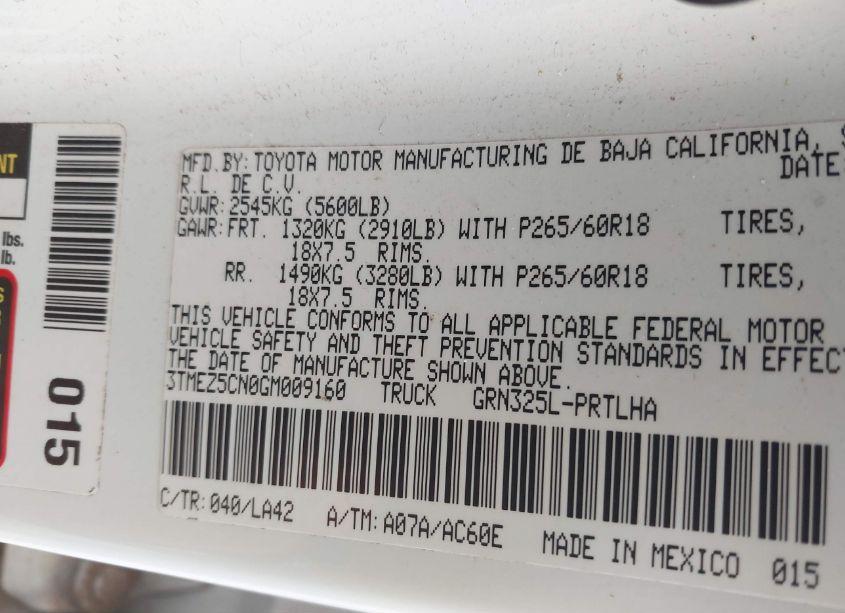 Photo 9 of 2016 Toyota Tacoma LIMITED (VIN 3TMEZ5CN0GM009160)