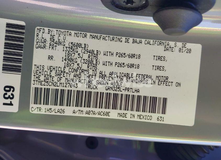 Photo 9 of 2020 Toyota Tacoma LIMITED (VIN 3TMEZ5CN2LM127043)