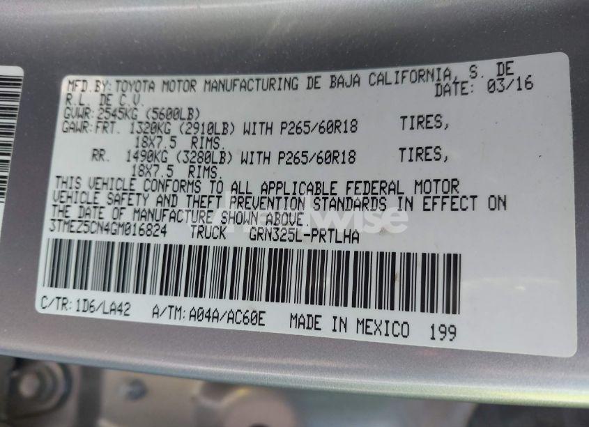 Photo 9 of 2016 Toyota Tacoma LIMITED (VIN 3TMEZ5CN4GM016824)