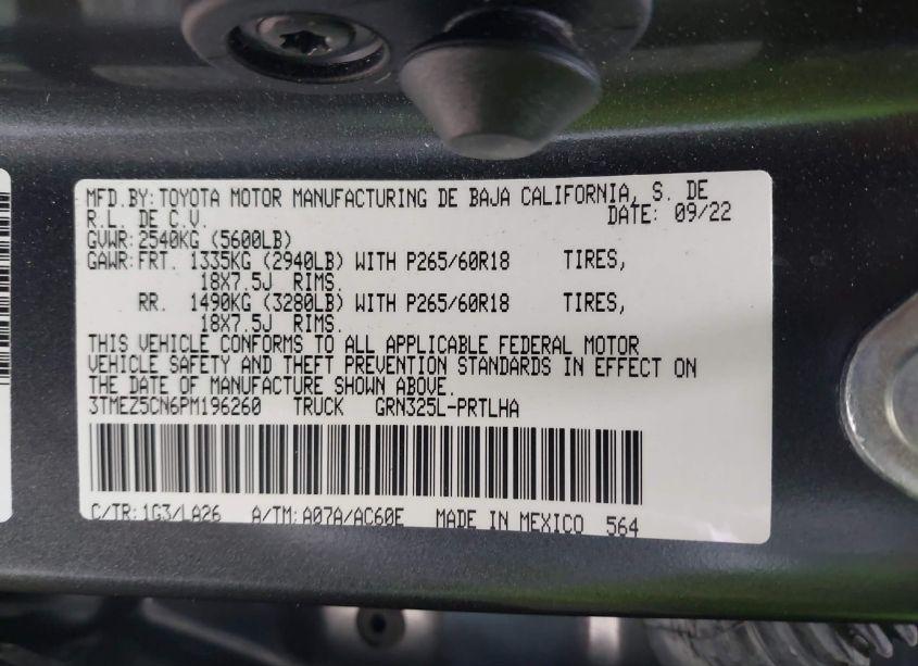 Photo 9 of 2023 Toyota Tacoma LIMITED (VIN 3TMEZ5CN6PM196260)