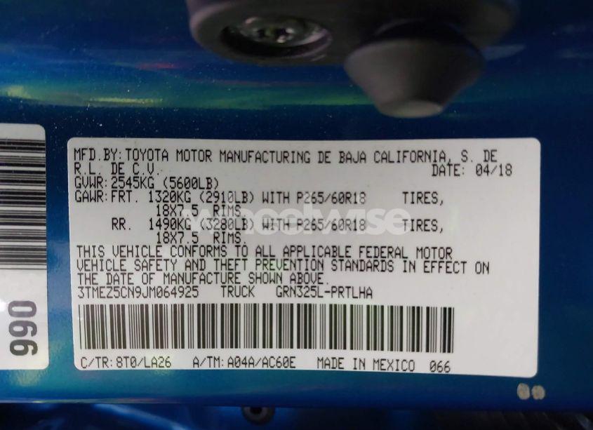 Photo 9 of 2018 Toyota Tacoma LIMITED (VIN 3TMEZ5CN9JM064925)