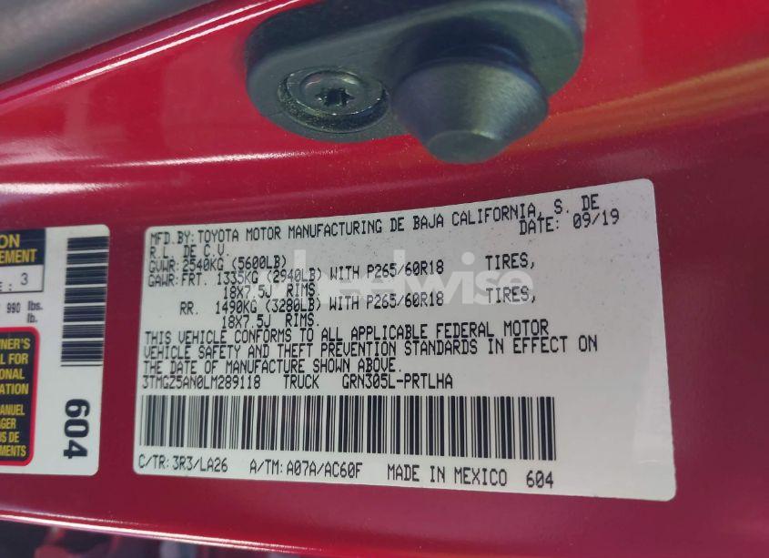 Photo 9 of 2020 Toyota Tacoma LIMITED (VIN 3TMGZ5AN0LM289118)