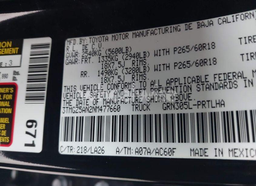 Photo 9 of 2022 Toyota Tacoma LIMITED (VIN 3TMGZ5AN2NM477660)