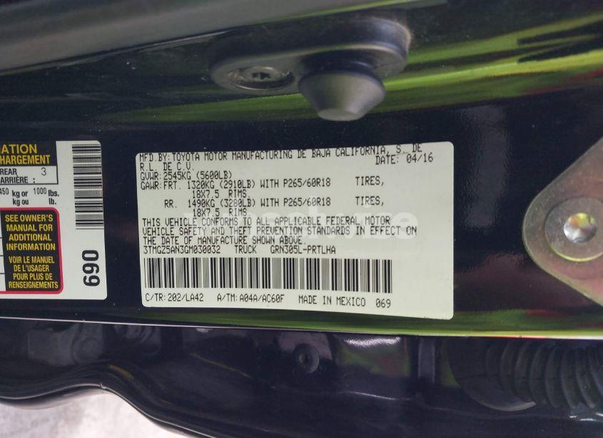 Photo 9 of 2016 Toyota Tacoma LIMITED (VIN 3TMGZ5AN3GM030032)