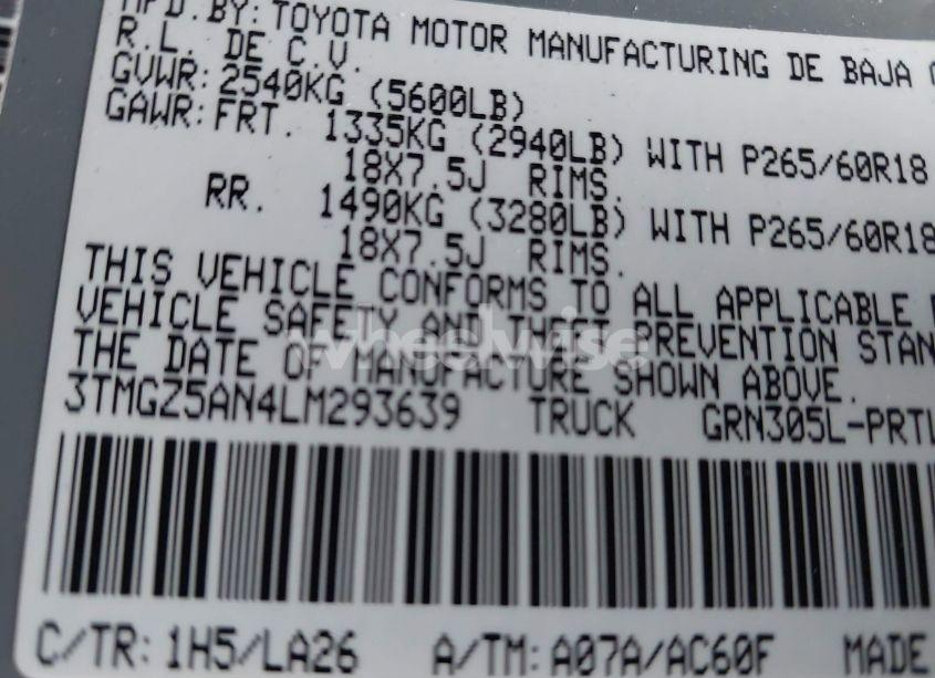 Photo 9 of 2020 Toyota Tacoma LIMITED (VIN 3TMGZ5AN4LM293639)