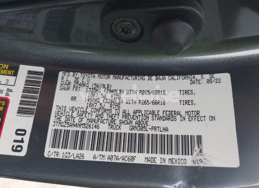 Photo 9 of 2022 Toyota Tacoma LIMITED (VIN 3TMGZ5AN4NM526146)