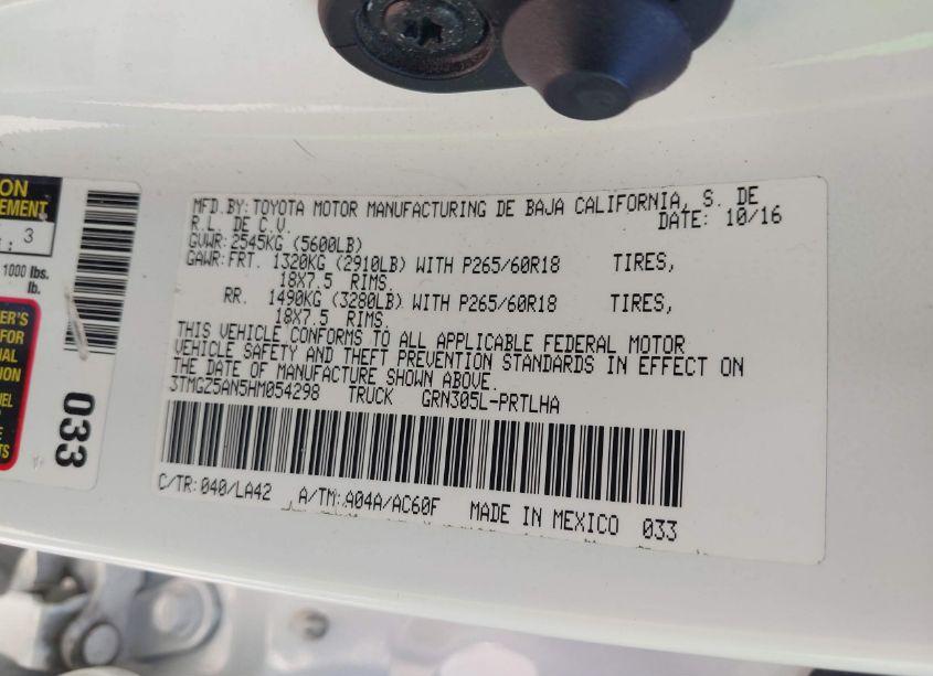 Photo 9 of 2017 Toyota Tacoma LIMITED (VIN 3TMGZ5AN5HM054298)