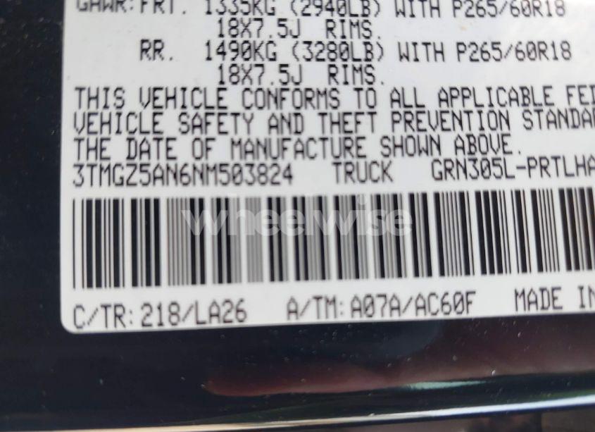 Photo 9 of 2022 Toyota Tacoma LIMITED (VIN 3TMGZ5AN6NM503824)