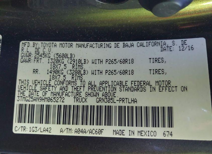 Photo 9 of 2017 Toyota Tacoma LIMITED (VIN 3TMGZ5AN9HM065272)