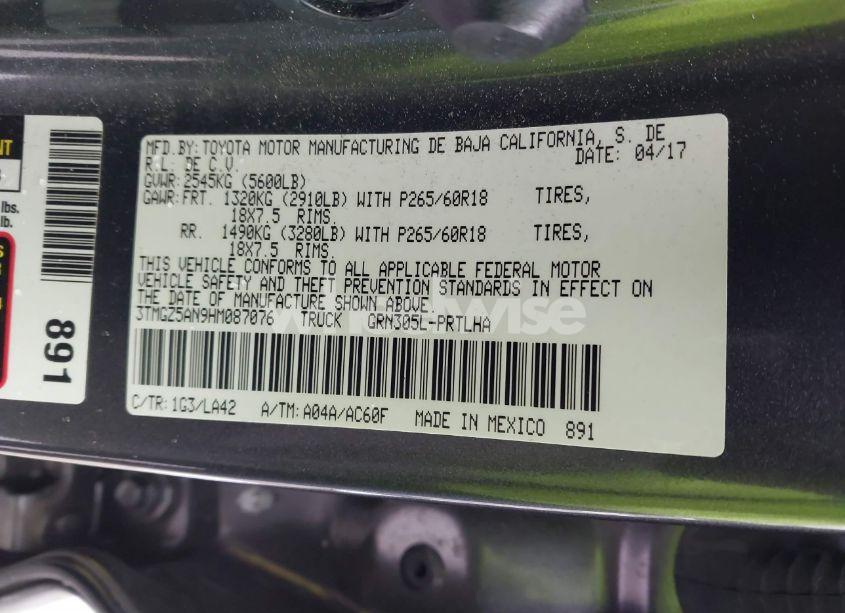 Photo 9 of 2017 Toyota Tacoma LIMITED (VIN 3TMGZ5AN9HM087076)