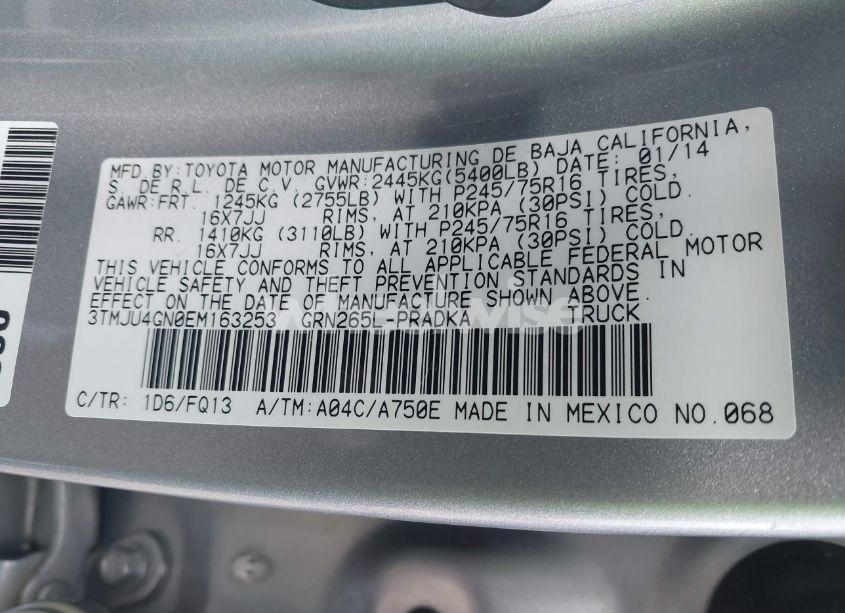 Photo 9 of 2014 Toyota Tacoma PRERUNNER V6 (VIN 3TMJU4GN0EM163253)