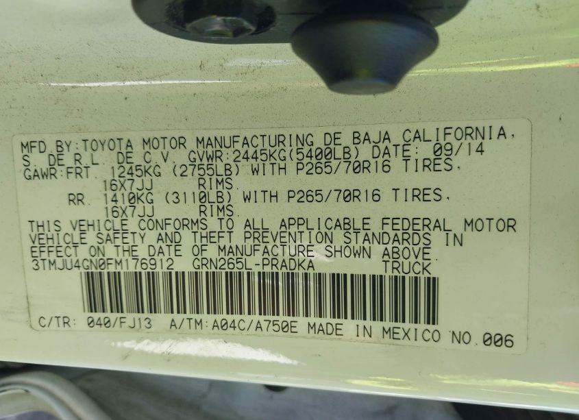 Photo 9 of 2015 Toyota Tacoma DOUBLE CAB PRERUNNER (VIN 3TMJU4GN0FM176912)