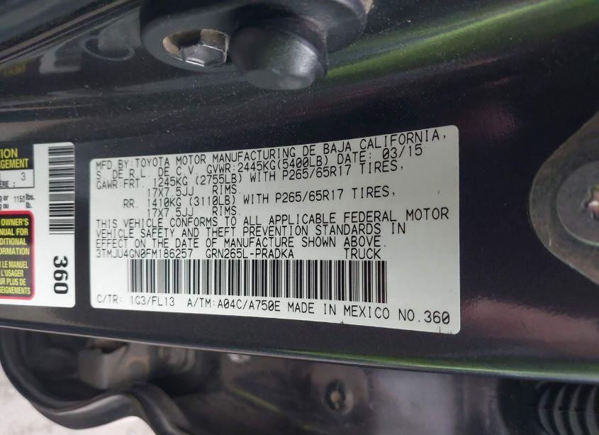 Photo 9 of 2015 Toyota Tacoma DOUBLE CAB PRERUNNER (VIN 3TMJU4GN0FM186257)