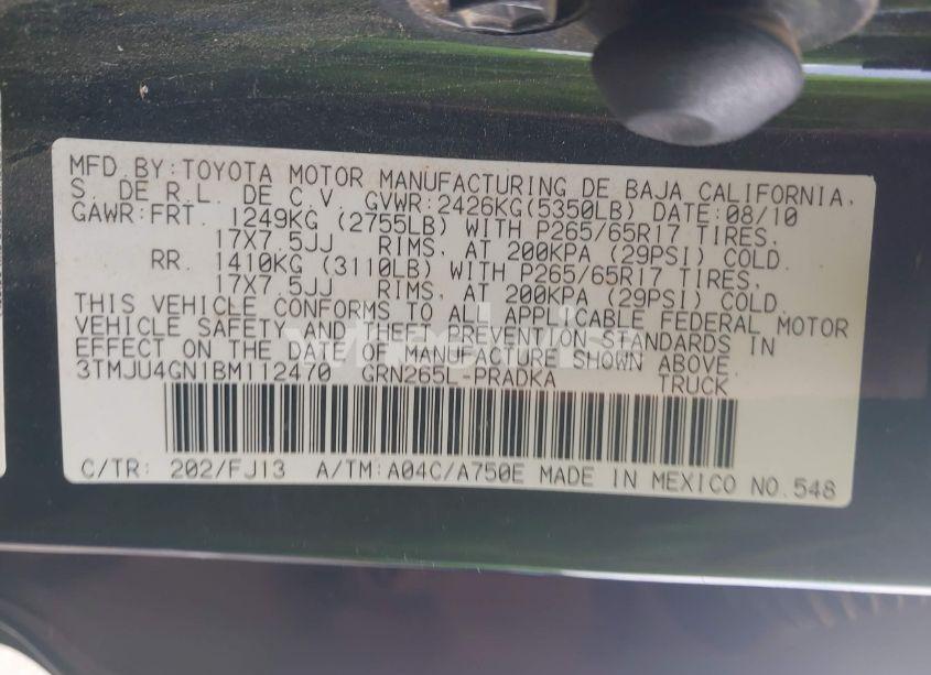Photo 9 of 2011 Toyota Tacoma PRERUNNER V6 (VIN 3TMJU4GN1BM112470)