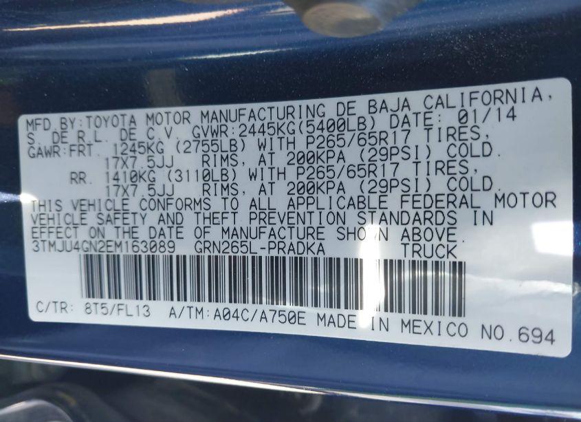 Photo 9 of 2014 Toyota Tacoma DOUBLE CAB PRERUNNER (VIN 3TMJU4GN2EM163089)