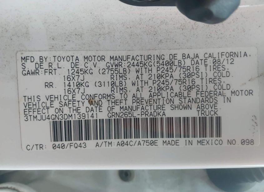 Photo 9 of 2013 Toyota Tacoma DOUBLE CAB PRERUNNER (VIN 3TMJU4GN3DM139141)