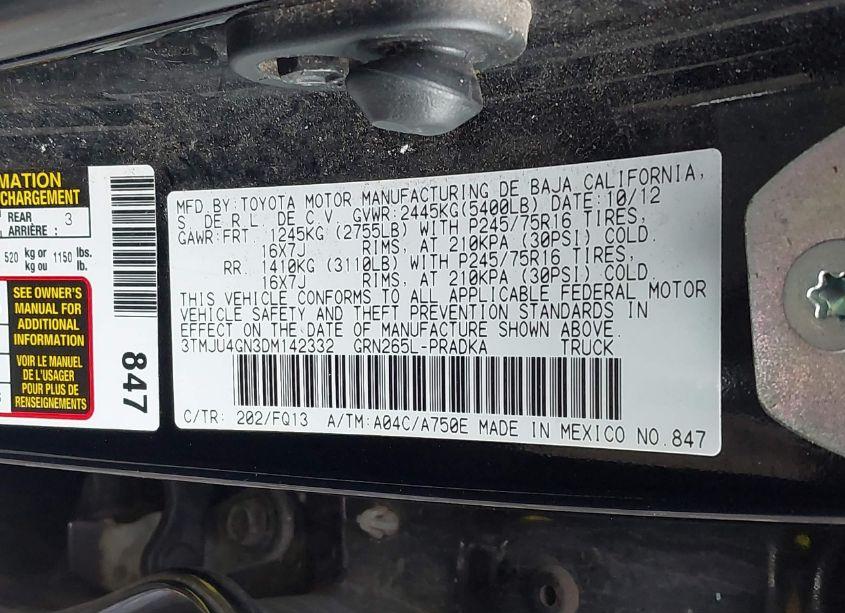 Photo 9 of 2013 Toyota Tacoma DOUBLE CAB PRERUNNER (VIN 3TMJU4GN3DM142332)