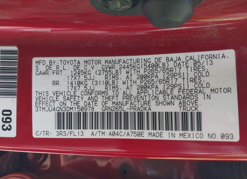 Photo 9 of 2013 Toyota Tacoma DOUBLE CAB PRERUNNER (VIN 3TMJU4GN3DM150978)