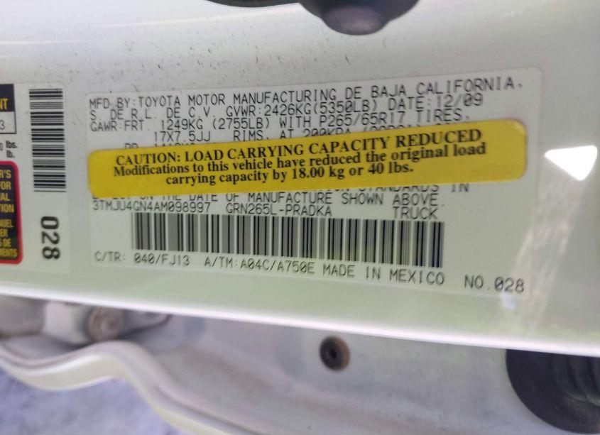 Photo 9 of 2010 Toyota Tacoma DOUBLE CAB PRERUNNER (VIN 3TMJU4GN4AM098997)