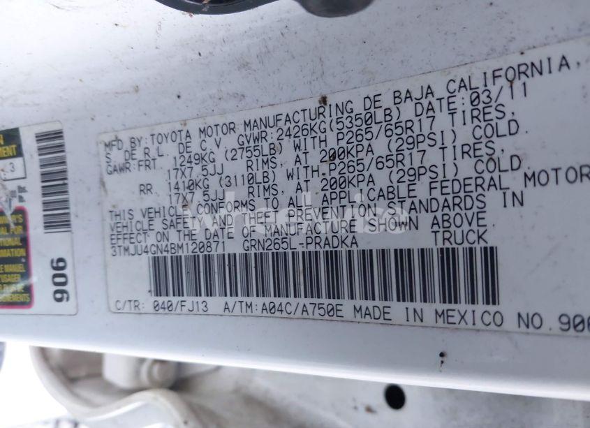 Photo 9 of 2011 Toyota Tacoma DOUBLE CAB PRERUNNER (VIN 3TMJU4GN4BM120871)