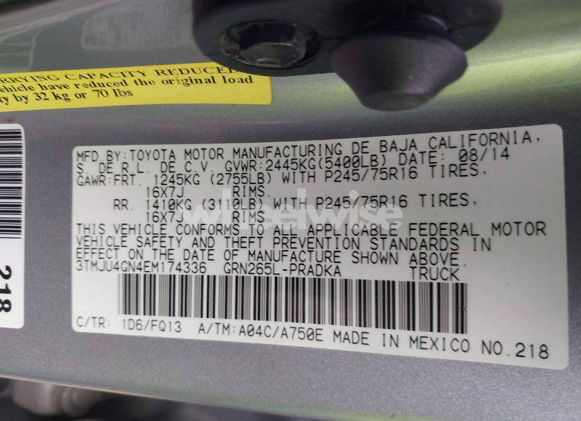 Photo 9 of 2014 Toyota Tacoma PRERUNNER V6 (VIN 3TMJU4GN4EM174336)