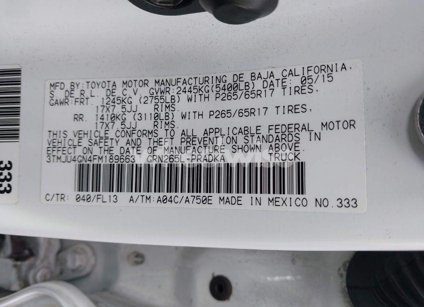 Photo 9 of 2015 Toyota Tacoma DOUBLE CAB PRERUNNER (VIN 3TMJU4GN4FM189663)