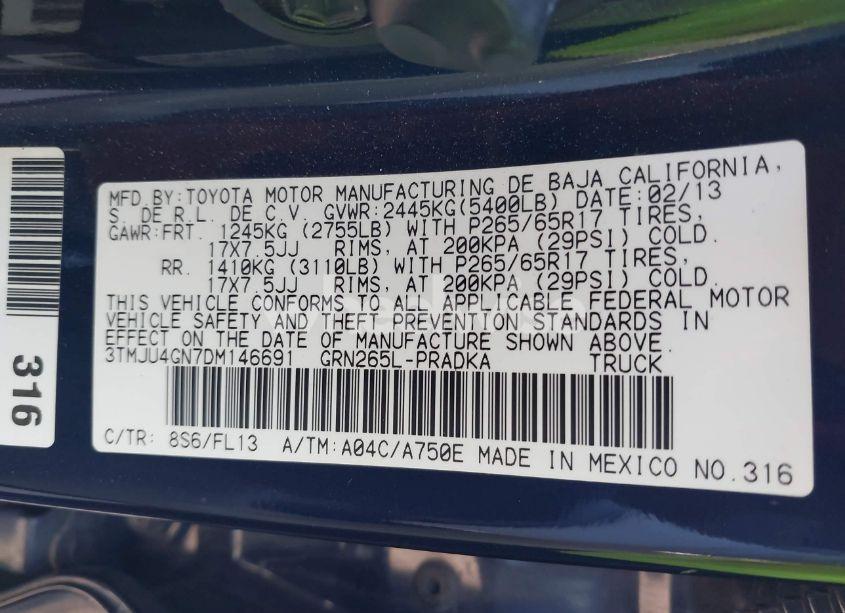 Photo 9 of 2013 Toyota Tacoma PRERUNNER V6 (VIN 3TMJU4GN7DM146691)