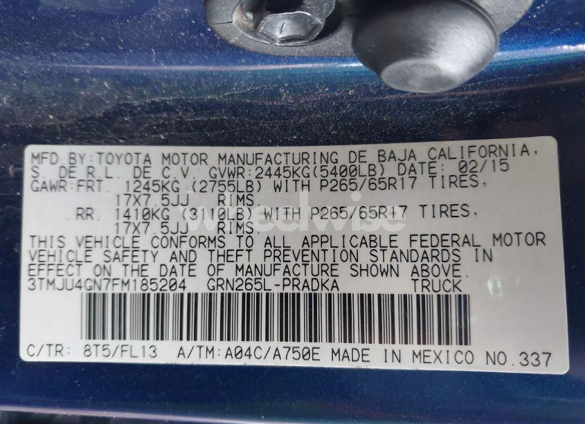Photo 9 of 2015 Toyota Tacoma PRERUNNER V6 (VIN 3TMJU4GN7FM185204)