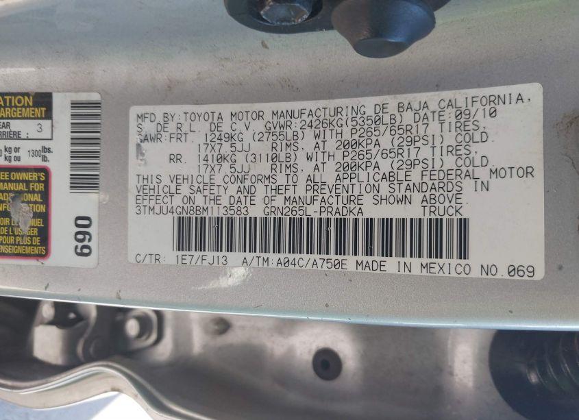 Photo 9 of 2011 Toyota Tacoma PRERUNNER V6 (VIN 3TMJU4GN8BM113583)