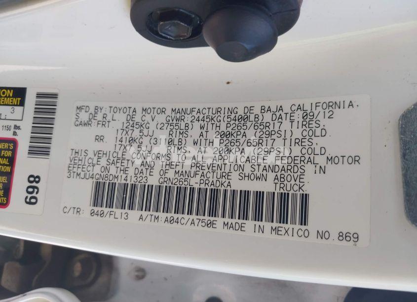 Photo 9 of 2013 Toyota Tacoma PRERUNNER V6 (VIN 3TMJU4GN8DM141323)