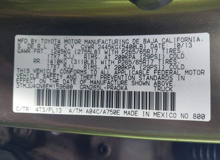 Photo 9 of 2014 Toyota Tacoma DOUBLE CAB PRERUNNER (VIN 3TMJU4GN8EM159600)