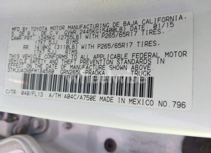 Photo 9 of 2015 Toyota Tacoma DOUBLE CAB PRERUNNER (VIN 3TMJU4GN8FM184580)